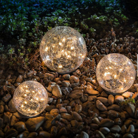 Cracked Glass Ball LED Garden Solar Power Lights - Waterproof!